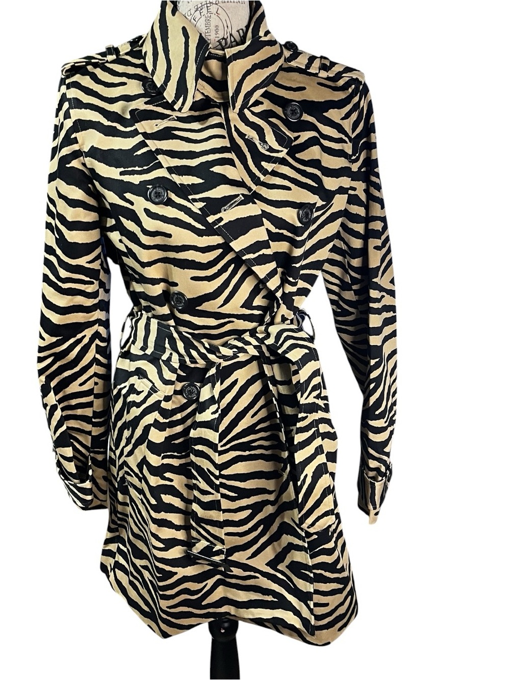 Beige and Black Zebra Print Lauren Ralph Lauren Trench Coat Medium